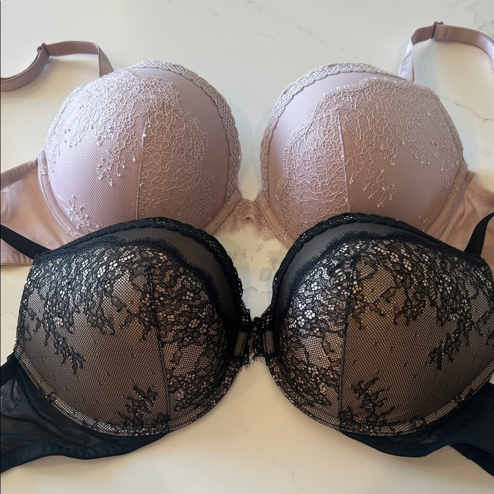 Victoria's Secret Lace Bra Set - Black and Pink